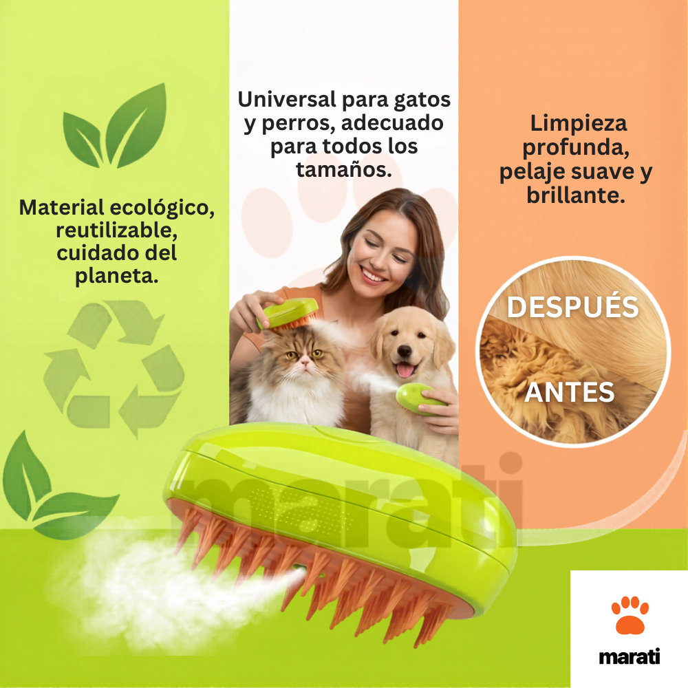 Cepillo de Vapor 3 en 1 para Mascotas - Recargable USB